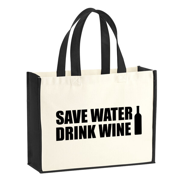 Jutetasche Save Water Drink Wine Weinflasche 21 Liter Black