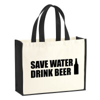Jutetasche Save Water Drink Beer Bierflasche 21 Liter Black