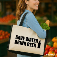 Jutetasche Save Water Drink Beer Bierflasche 21 Liter Black