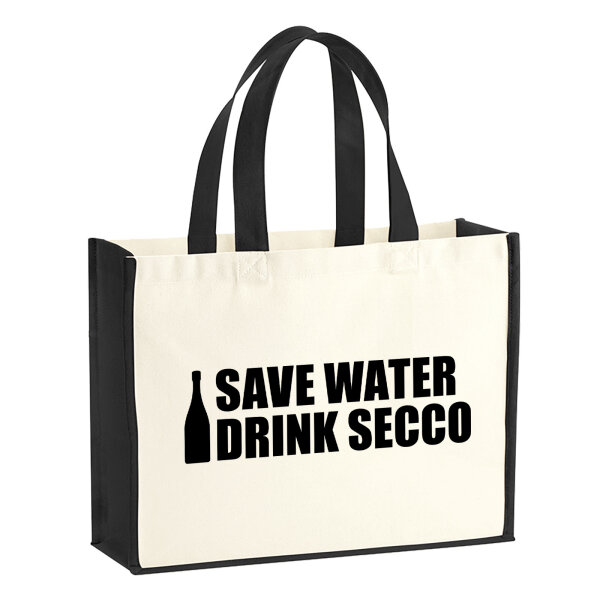 Jutetasche Save Water Drink Secco Sektflasche 21 Liter Black