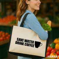 Jutetasche Save Water Drink Coffee Kaffeetasse 21 Liter Black