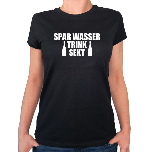 Damen T-Shirt Spar Wasser Trink Sekt Sektflasche Größe XS-XXL
