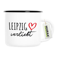 Emaille Tasse Leipzig verliebt 300ml Vintage Emaille Becher