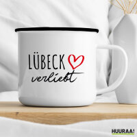 Emaille Tasse Lübeck verliebt 300ml Vintage Emaille Becher