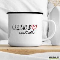 Emaille Tasse Greifswald verliebt 300ml Vintage Emaille Becher