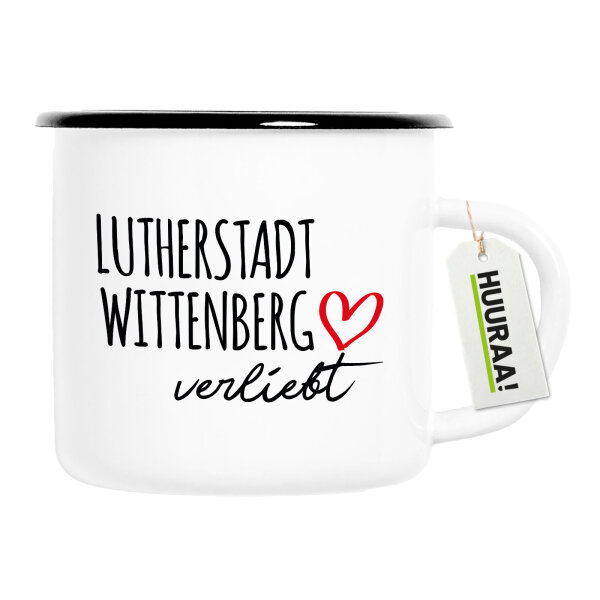 Emaille Tasse Lutherstadt Wittenberg verliebt 300ml Vintage Emaille Becher