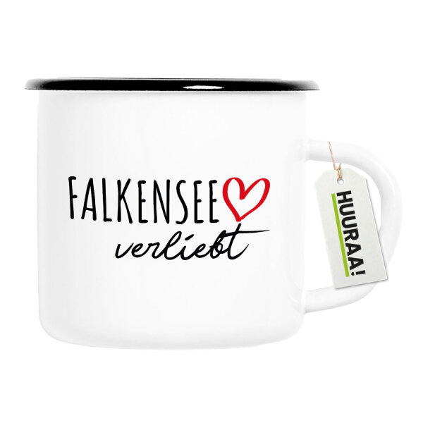 Emaille Tasse Falkensee verliebt 300ml Vintage Emaille Becher