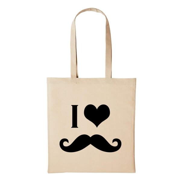 Baumwollbeutel I Love Moustache Natural 10 Liter