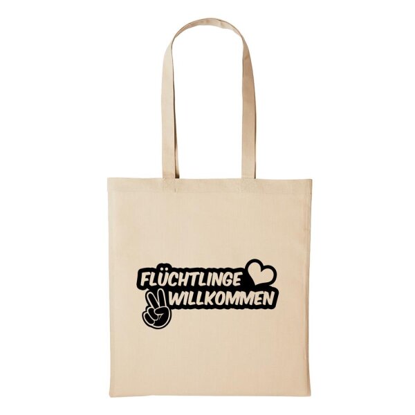 Baumwollbeutel Flüchtlinge Willkommen Natural 10 Liter
