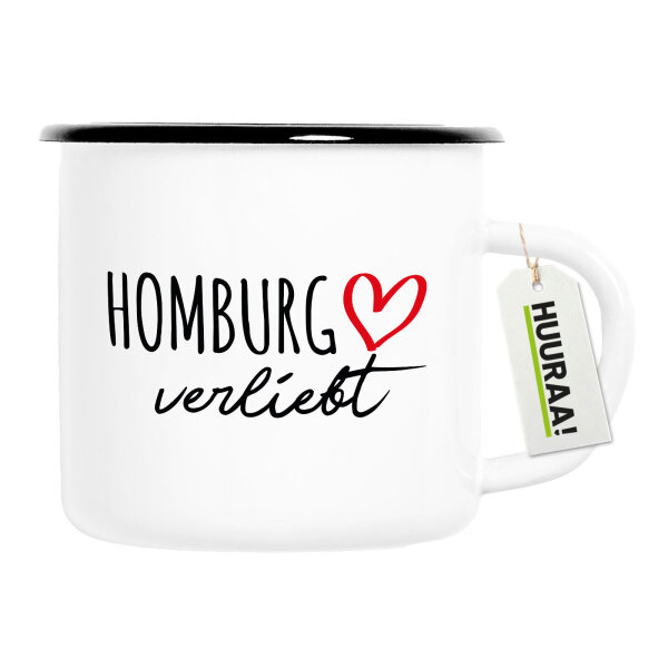 Emaille Tasse Homburg verliebt 300ml Vintage Emaille Becher