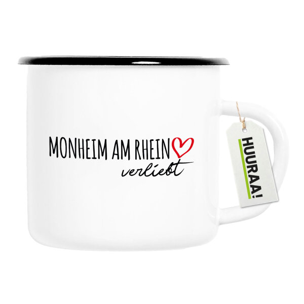 Emaille Tasse Monheim am Rhein verliebt 300ml Vintage Emaille Becher