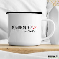 Emaille Tasse Monheim am Rhein verliebt 300ml Vintage Emaille Becher