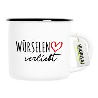 Emaille Tasse Würselen verliebt 300ml Vintage...