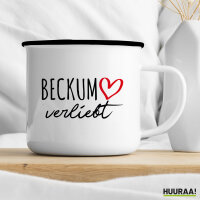 Emaille Tasse Beckum verliebt 300ml Vintage Emaille Becher