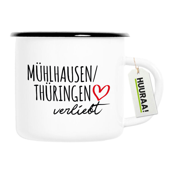 Emaille Tasse Mühlhausen/Thüringen verliebt 300ml Vintage Emaille Becher