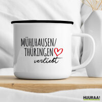 Emaille Tasse Mühlhausen/Thüringen verliebt 300ml Vintage Emaille Becher
