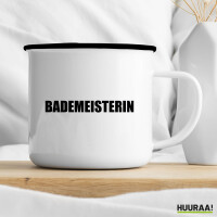Emaille Tasse Bademeisterin Schriftzug 300ml Vintage Emaille Becher
