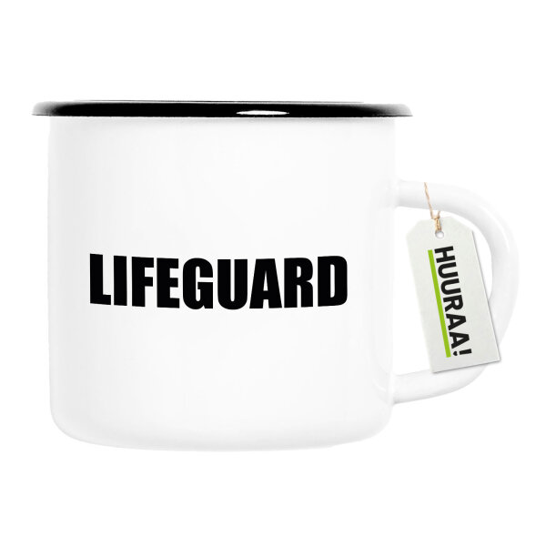 Emaille Tasse Lifeguard Schriftzug 300ml Vintage Emaille Becher