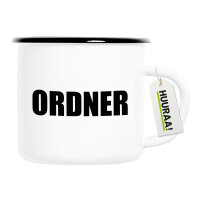 Emaille Tasse Ordner Schriftzug 300ml Vintage Emaille Becher