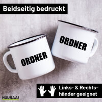 Emaille Tasse Ordner Schriftzug 300ml Vintage Emaille Becher