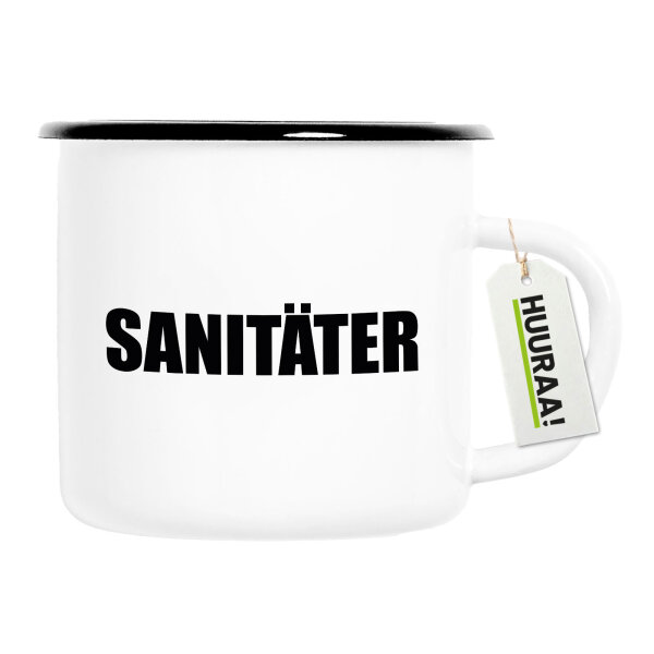 Emaille Tasse Sanitäter Schriftzug 300ml Vintage Emaille Becher