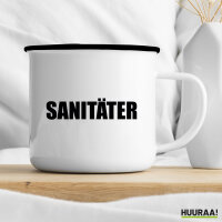 Emaille Tasse Sanitäter Schriftzug 300ml Vintage Emaille Becher