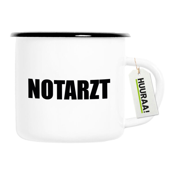 Emaille Tasse Notarzt Schriftzug 300ml Vintage Emaille Becher