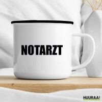 Emaille Tasse Notarzt Schriftzug 300ml Vintage Emaille Becher