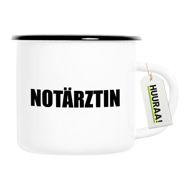 Emaille Tasse Notärztin Schriftzug 300ml Vintage Emaille Becher