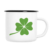Emaille Tasse Kleeblatt Silhouette in Wei&szlig;, 300 ml