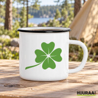 Emaille Tasse Kleeblatt Silhouette in Wei&szlig;, 300 ml