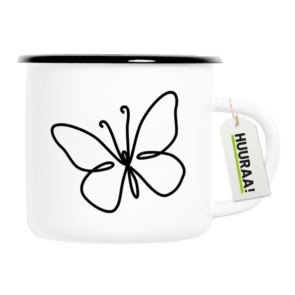 Emaille Tasse Schmetterling Silhouette 300ml Vintage Emaille Becher