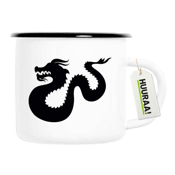 Emaille Tasse Dragon Silhouette 300ml Vintage Emaille Becher