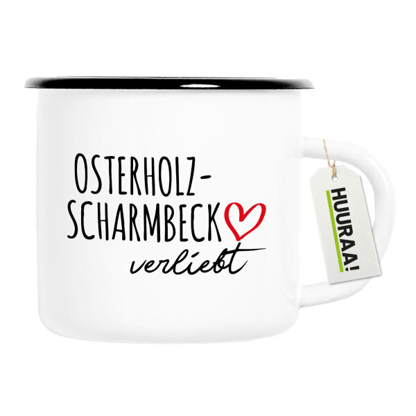 Emaille Tasse Osterholz-Scharmbeck verliebt 300ml Vintage
