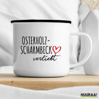 Emaille Tasse Osterholz-Scharmbeck verliebt 300ml Vintage