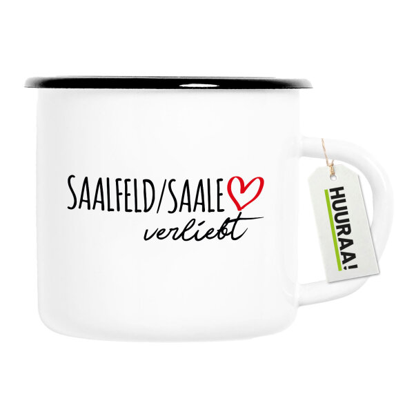 Emaille Tasse Saalfeld Saale verliebt 300ml Vintage Emaille Becher