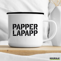 Emaille Tasse Papperlapapp Schriftzug 300ml Vintage Emaille Becher