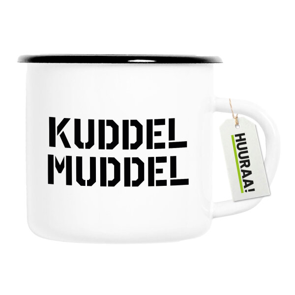 Emaille Tasse Kuddelmuddel Schriftzug 300ml Vintage Emaille Becher