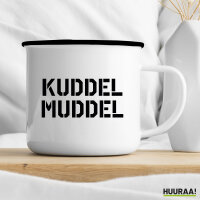 Emaille Tasse Kuddelmuddel Schriftzug 300ml Vintage Emaille Becher