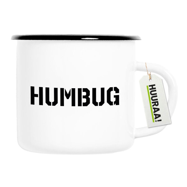 Emaille Tasse Humbug Schriftzug 300ml Vintage Emaille Becher