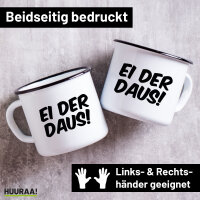 Emaille Tasse Ei der Daus Schriftzug 300ml Vintage Emaille Becher