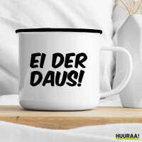 Emaille Tasse Ei der Daus Schriftzug 300ml Vintage Emaille Becher