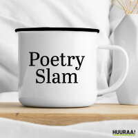 Emaille Tasse Poetry Slam Schriftzug 300ml Vintage Emaille Becher