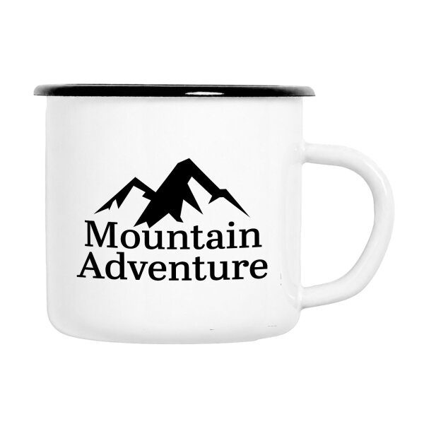 Emaille Tasse Mountain Adventure Berge in Weiß, 300 ml