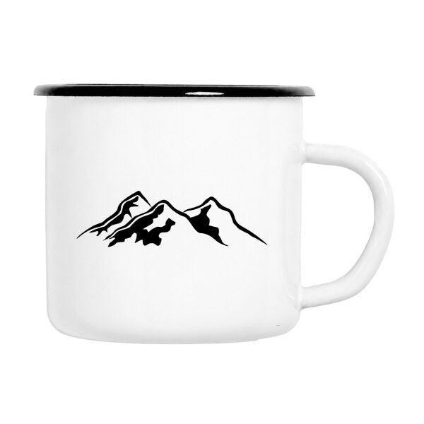 Emaille Tasse Berg Silhouette Mountain in Weiß, 300 ml