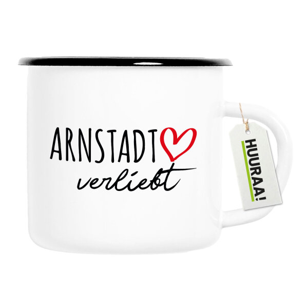 Emaille Tasse Arnstadt verliebt 300ml Vintage Emaille Becher
