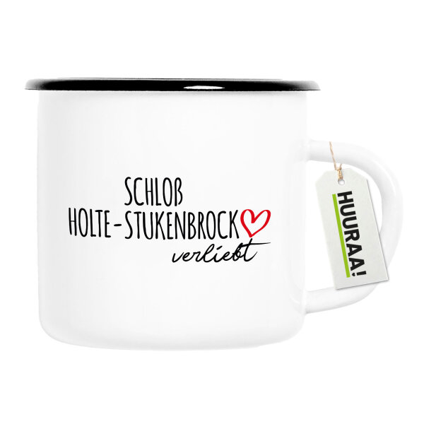 Emaille Tasse Schloß Holte-Stukenbrock verliebt 300ml Vintage Emaille Becher