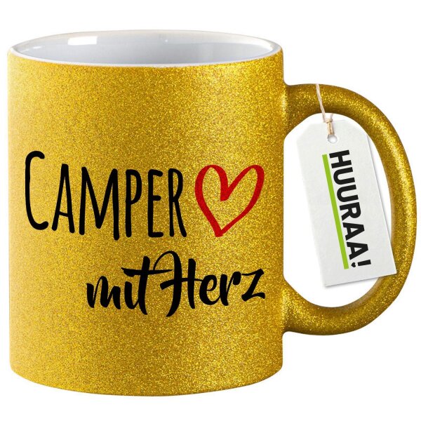 Glitzertasse Camper mit Herz 330ml