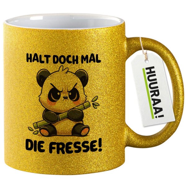 Glitzertasse Halt die Fresse grimmiger Panda 330ml