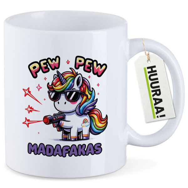 Kaffeetasse Pew Pew Madafakas cooles Einhorn 330ml